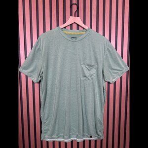 prAna Shirt Large Mens Green Striped Short Sleeve Pocket Poly Stretch Breathable